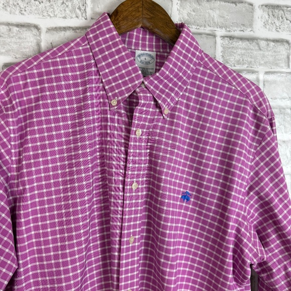 Brooks Brothers Light Lavender Royal Logo Button Down Shirt Mens LARGE SLIM FIT - Picture 1 of 8